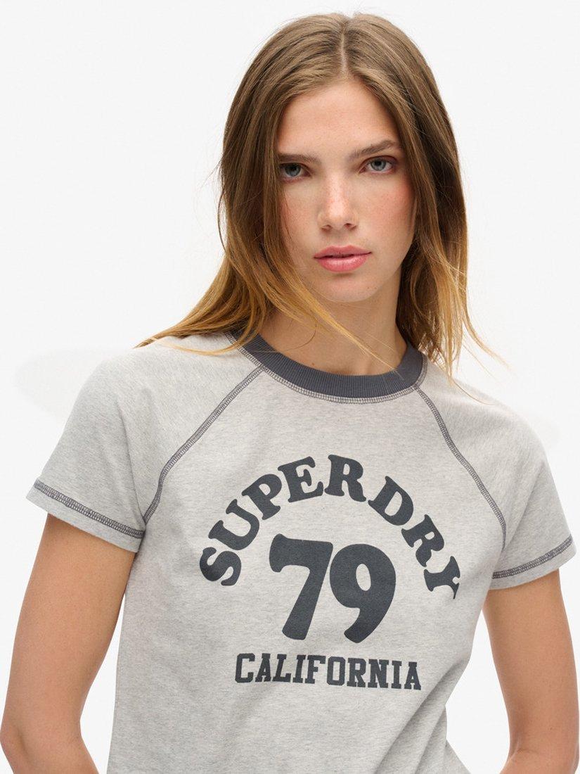 Product image 4 of 5, which shows Superdry Athletic Essential Raglan Graphic T-Shirt, Grey Marl, 8
