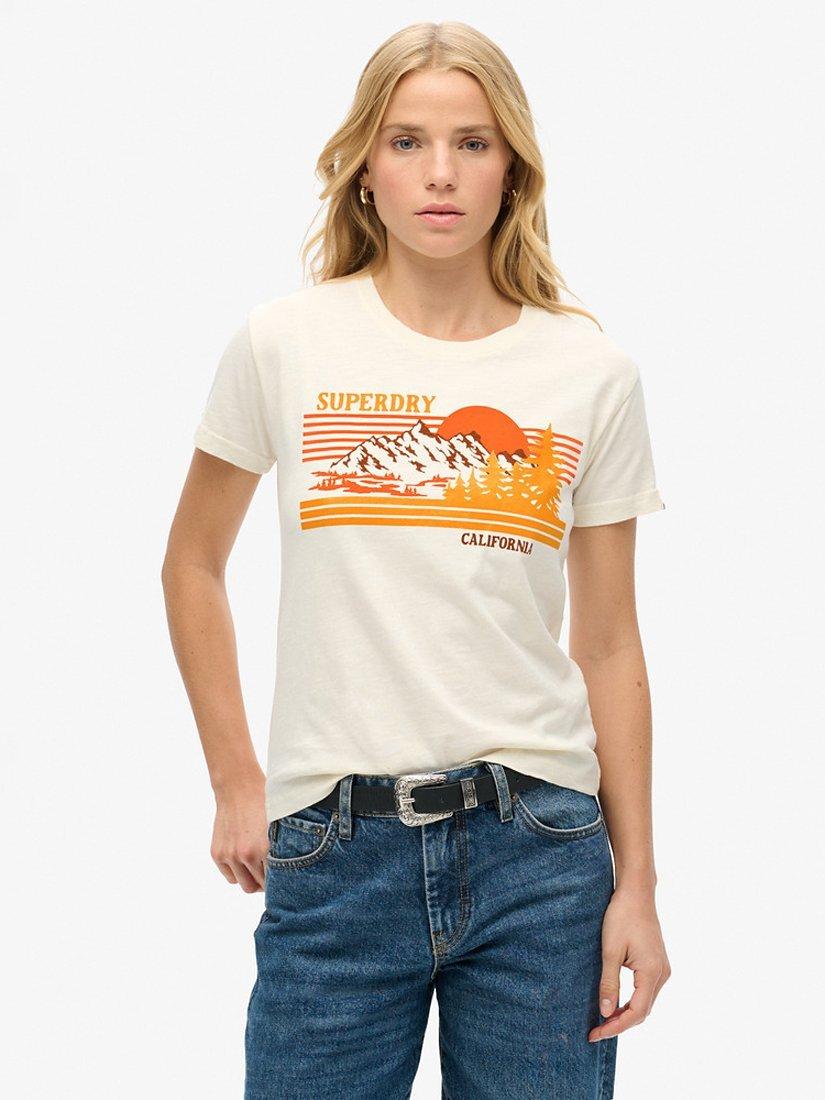 Product image 1 of 4, which shows Superdry Outdoor Stripe Organic Cotton T-Shirt, Riff White/Multi, 8