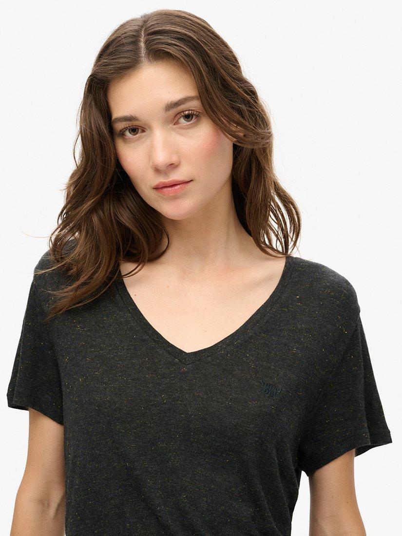 Product image 4 of 5, which shows Superdry Studios Slub Embroidered V-Neck T-Shirt, Black Metalic, 8