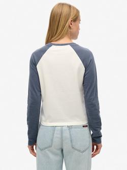 Superdry Essential Logo Long Sleeve Baseball Top, Mariner Navy/Optic - view 2, Mariner Navy/Optic