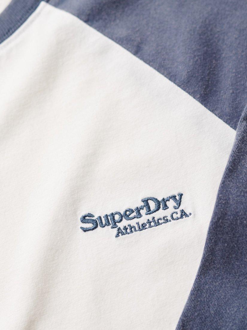 Product image 5 of 5, which shows Superdry Essential Logo Long Sleeve Baseball Top, Mariner Navy/Optic, 8