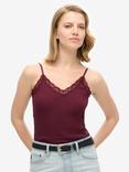 Superdry Athletic Essentail Lace Trim Organic Cotton Camisole Top, Port Red