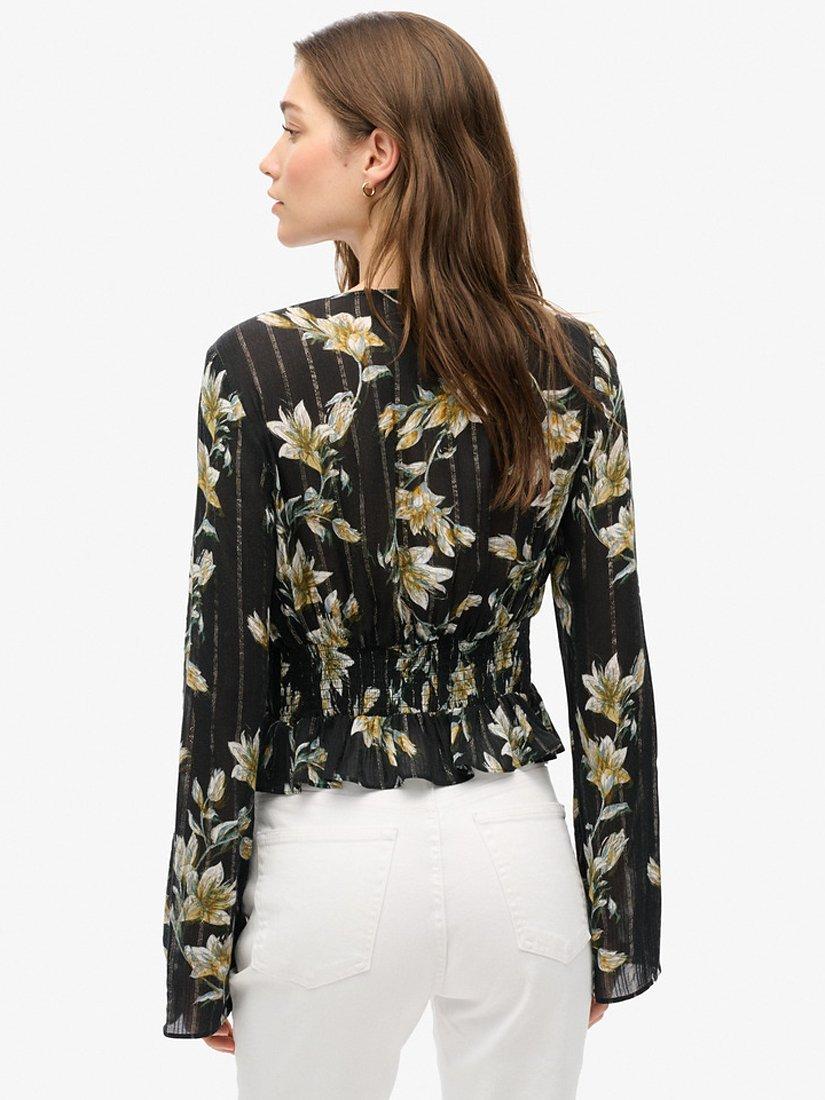 Superdry 70s Sleeve Pleated Top, Wild Lillies, 8