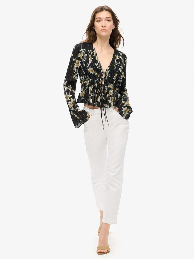 Superdry 70s Sleeve Pleated Top, Wild Lillies, 8