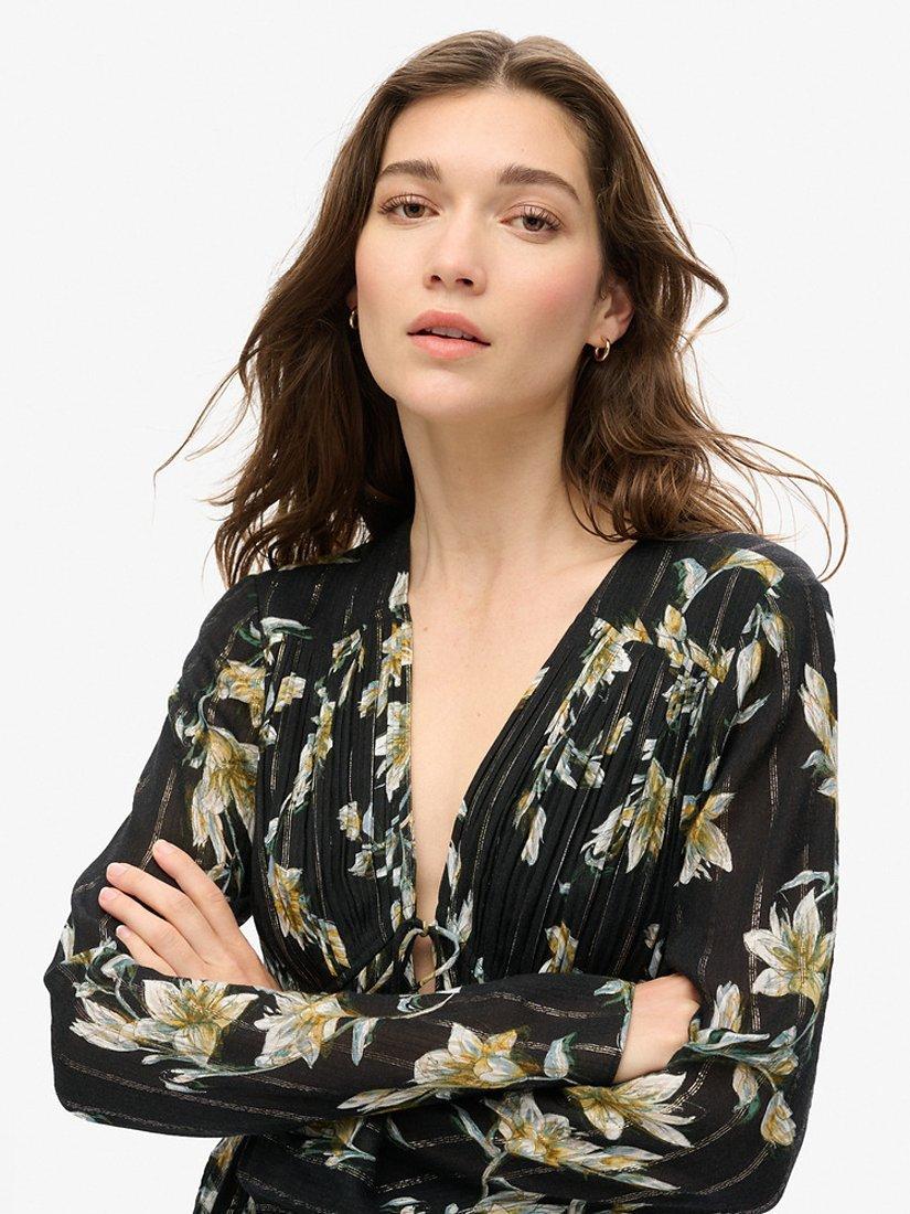 Superdry 70s Sleeve Pleated Top, Wild Lillies, 8