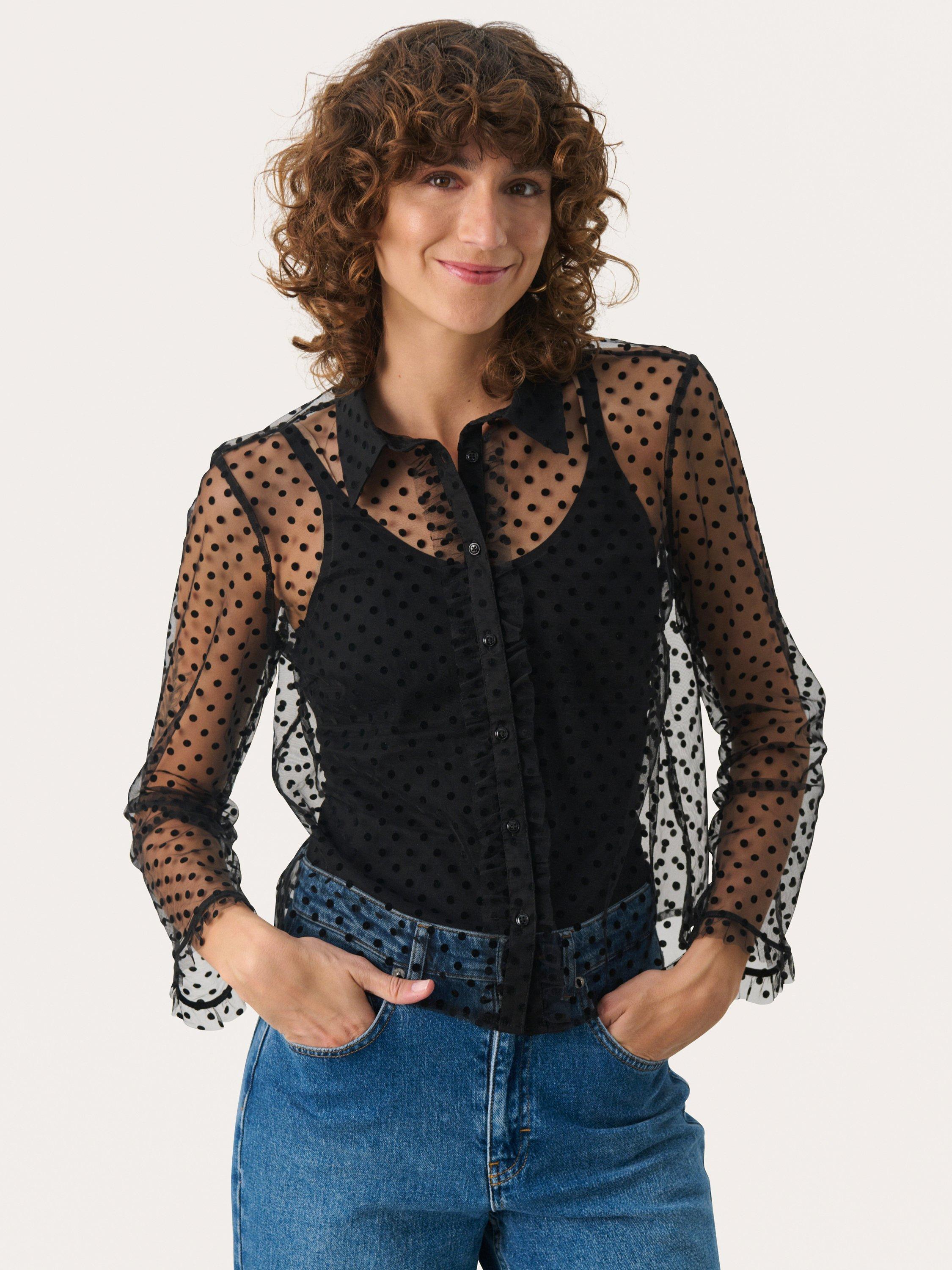 Part Two Marikke Polka Dot Sheer Top Black