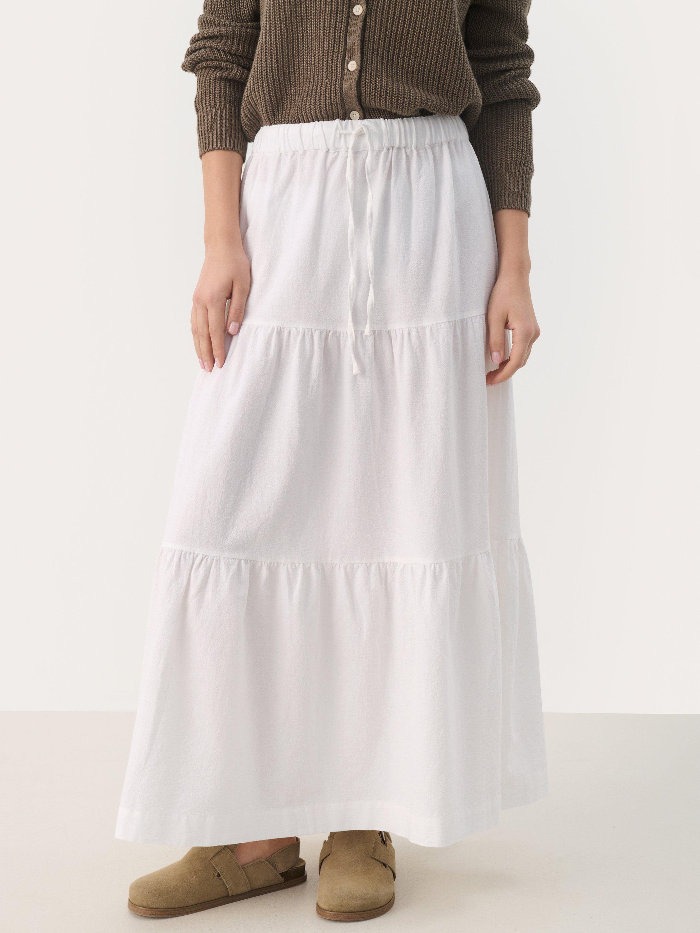 Part Two Brina Linen Blend Tiered Skirt Bright White