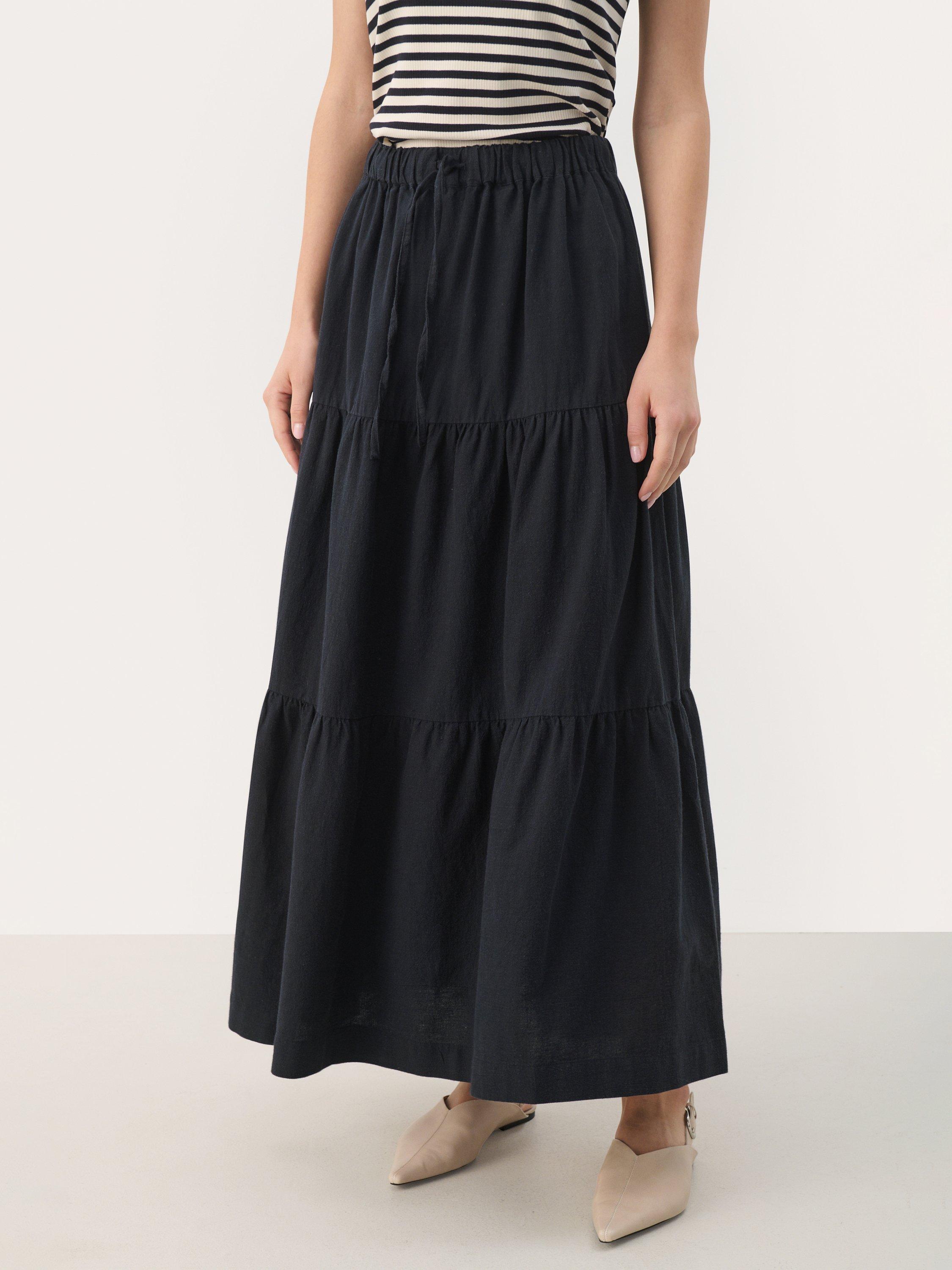 Part Two Brina Linen Blend Skirt Navy