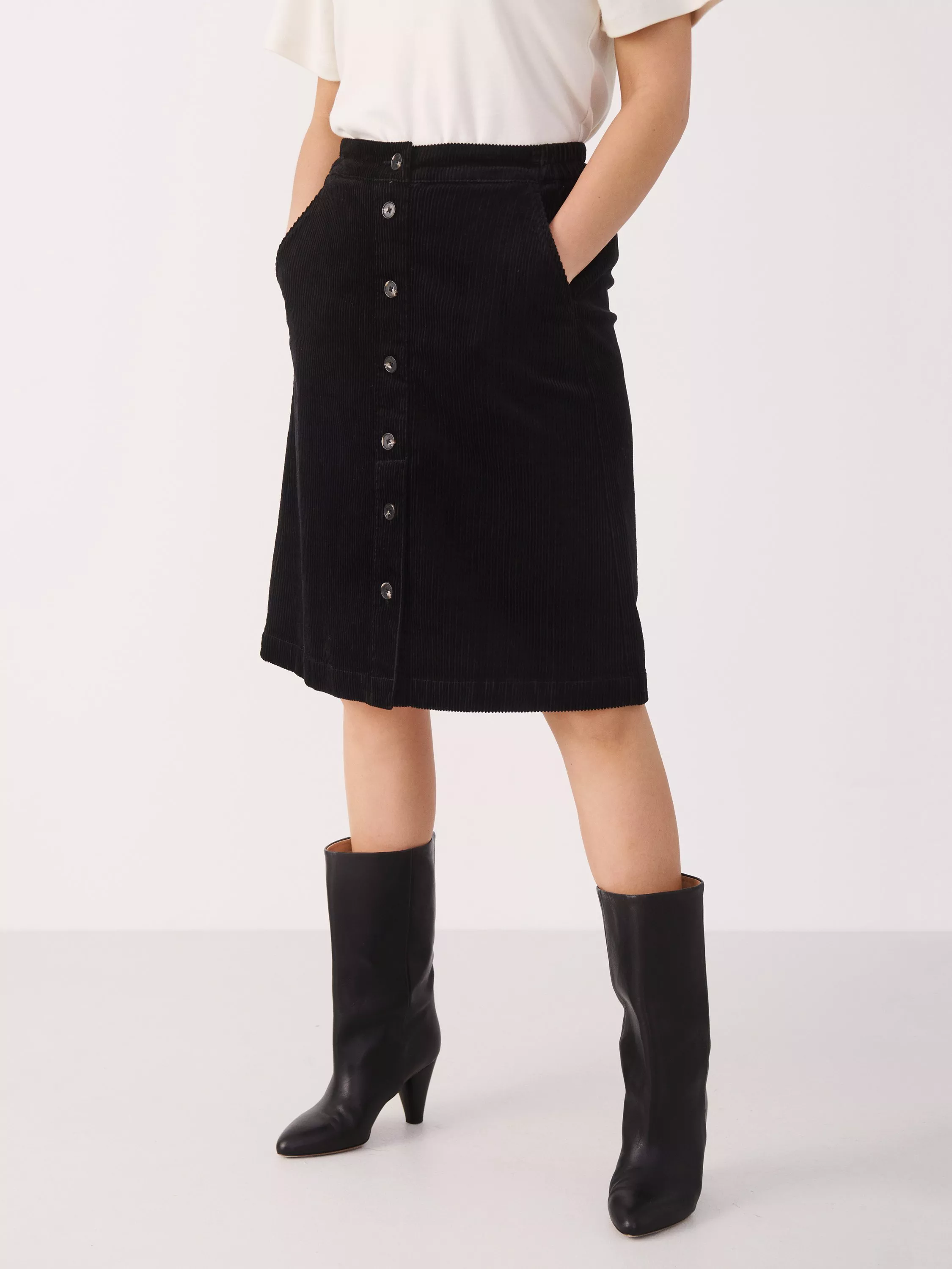 Black cord skirt with buttons best sale