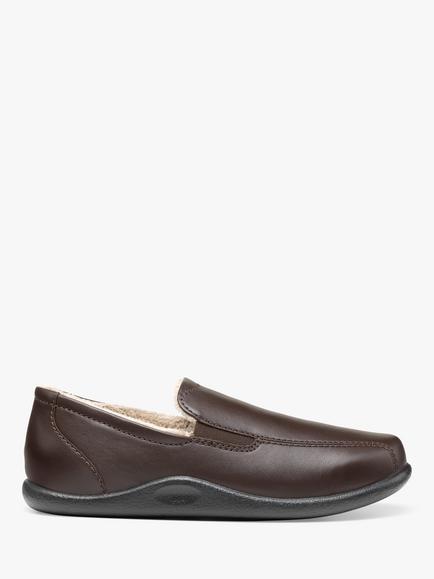 Hotter Relax Leather Slippers, Dark Brown, Dark Brown-le