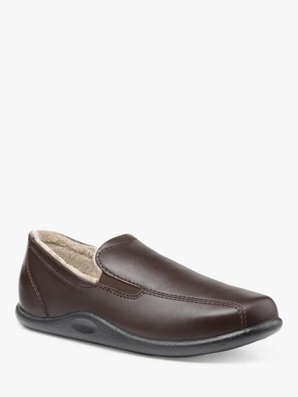 Hotter Relax Leather Slippers, Dark Brown - view 2, Dark Brown-le