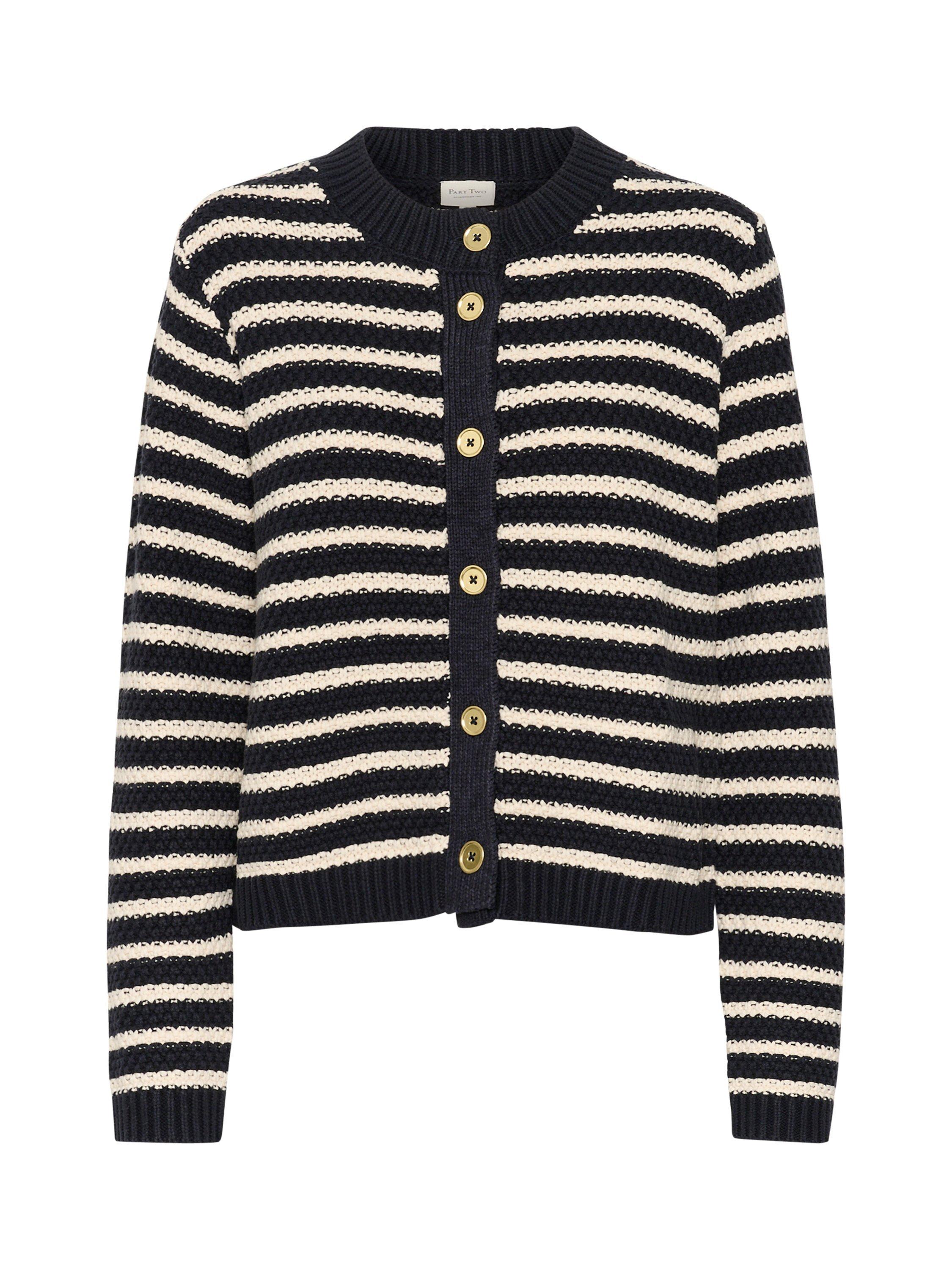 Product image 5 of 6, which shows Part Two Leonida Round Neck Stripe Cardigan, Whitecap Gray Stripe, S