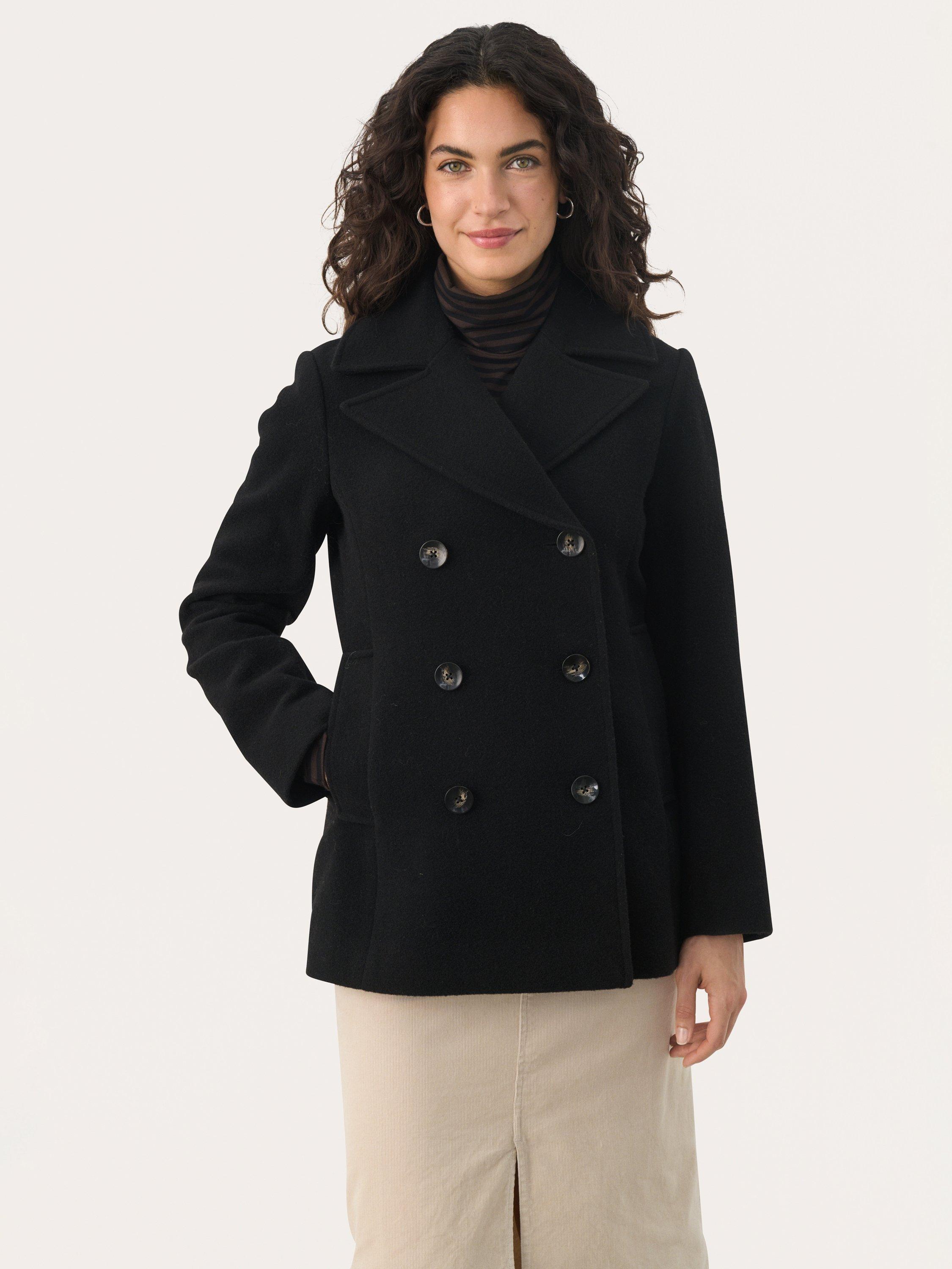 Product image 1 of 6, which shows Part Two Lekias Wool Blend Double Breasted Coat, Black, 8