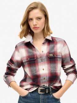 Superdry Lumberjack Check Flannel Organic Cotton Shirt, Red/Ivory Check, Red/Ivory Check