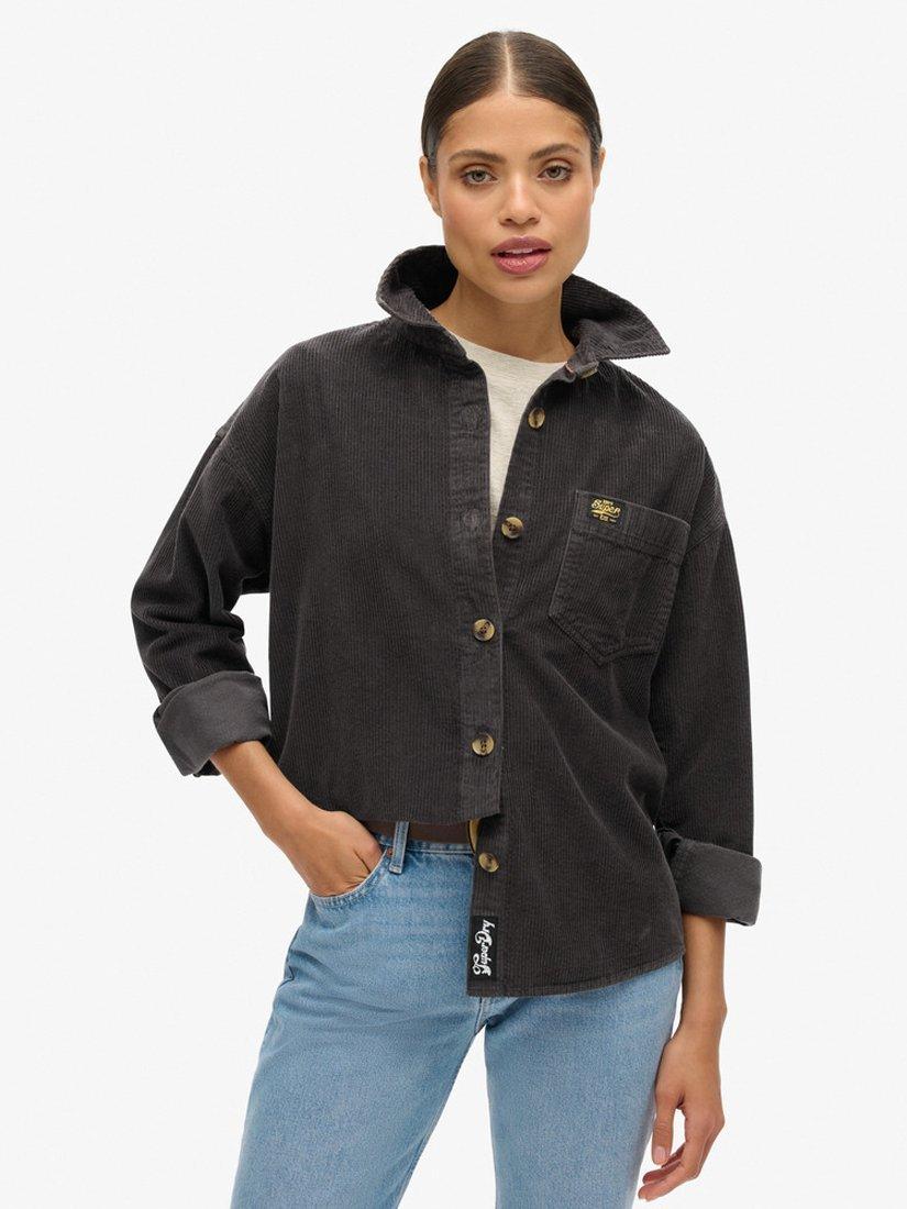 Product image 1 of 5, which shows Superdry Chunky Pure Organic Cotton Corduroy Overshirt, Black, 8