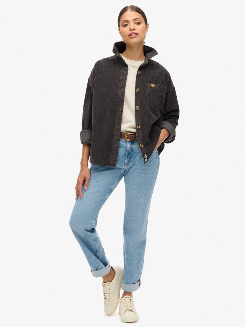 Product image 3 of 5, which shows Superdry Chunky Pure Organic Cotton Corduroy Overshirt, Black, 8