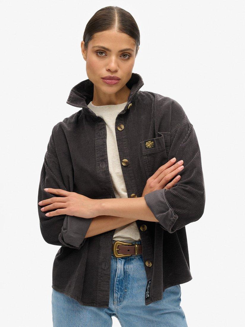 Product image 4 of 5, which shows Superdry Chunky Pure Organic Cotton Corduroy Overshirt, Black, 8