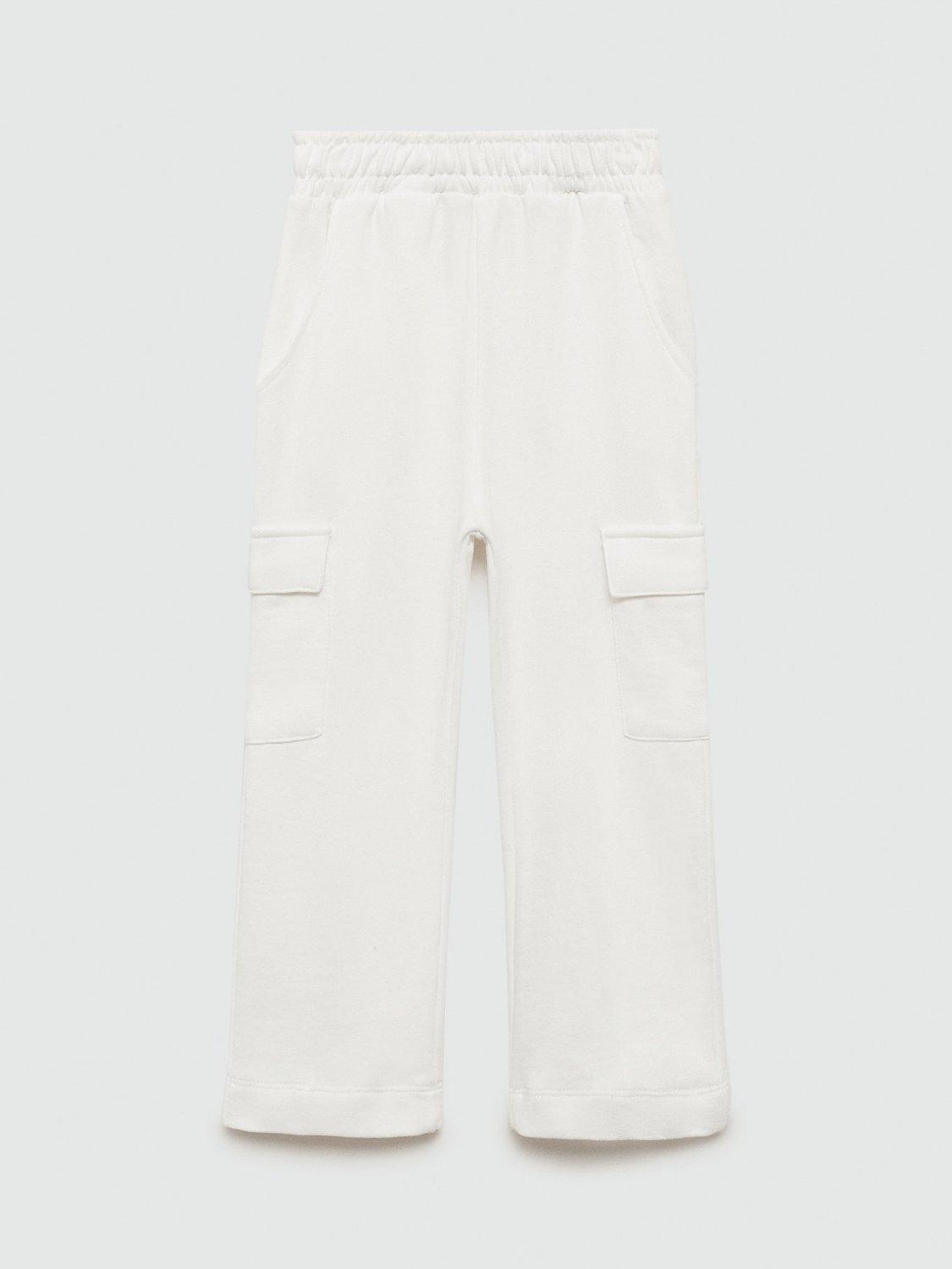 Product image 1 of 4, which shows Mango Kids' London Cotton Cargo Trousers, Natural White, 5 years