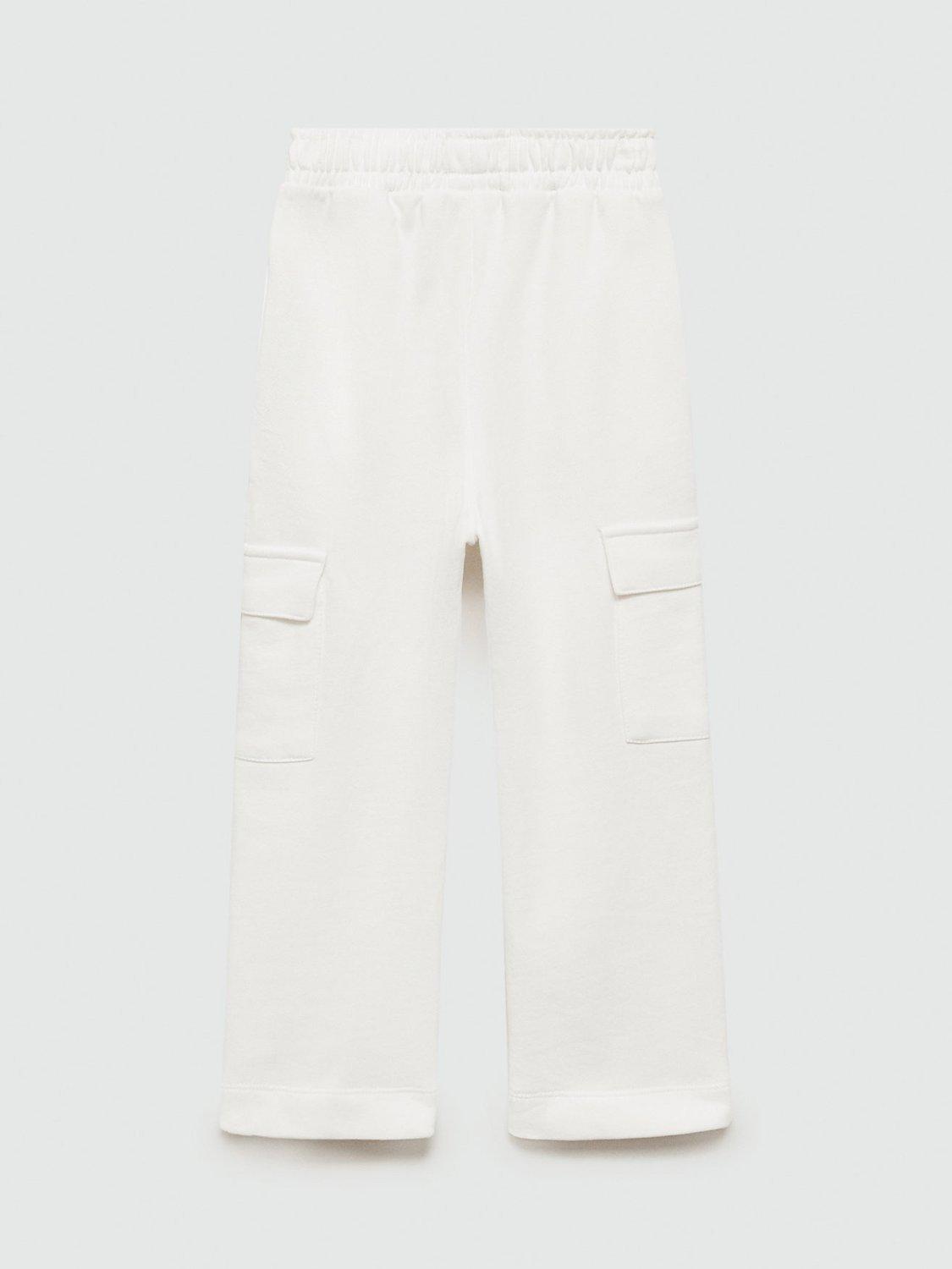 Product image 2 of 4, which shows Mango Kids' London Cotton Cargo Trousers, Natural White, 5 years