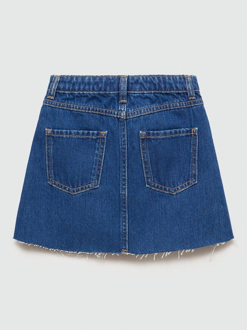 Mango Kids' Paola Pleated Denim Mini Skirt, Navy, 10 years