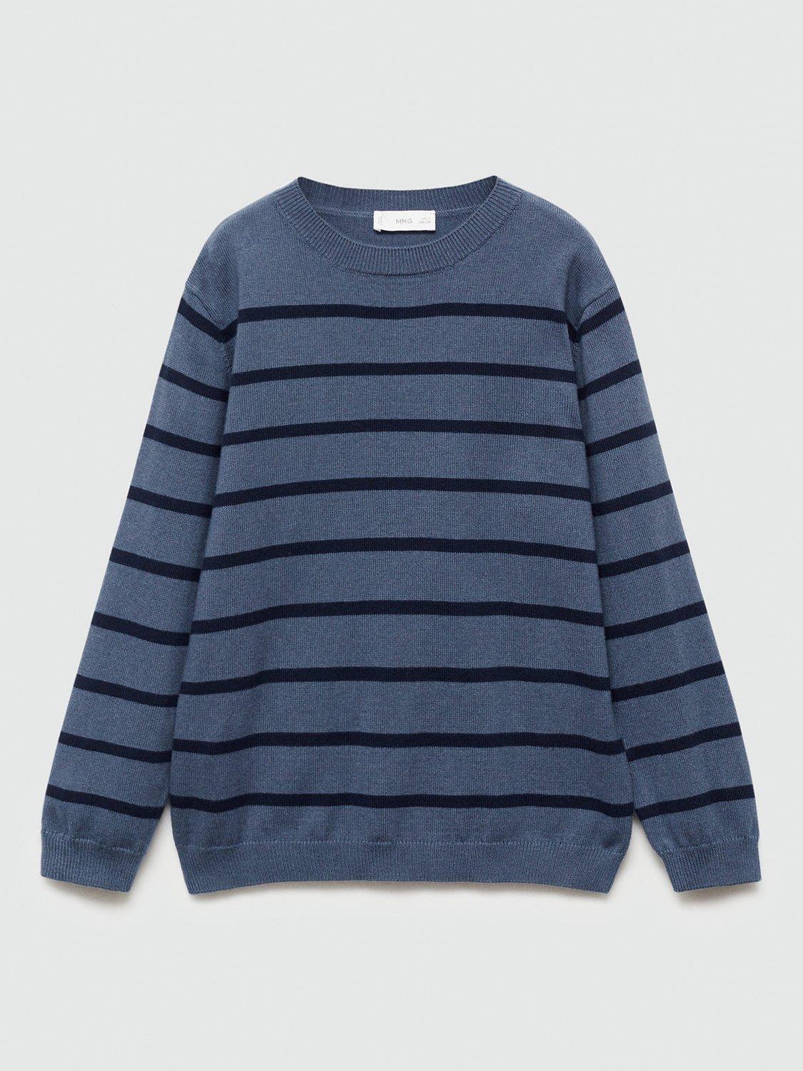 Mango Kids' Alfi Fine Knit Striped Jumper, Medium Blue