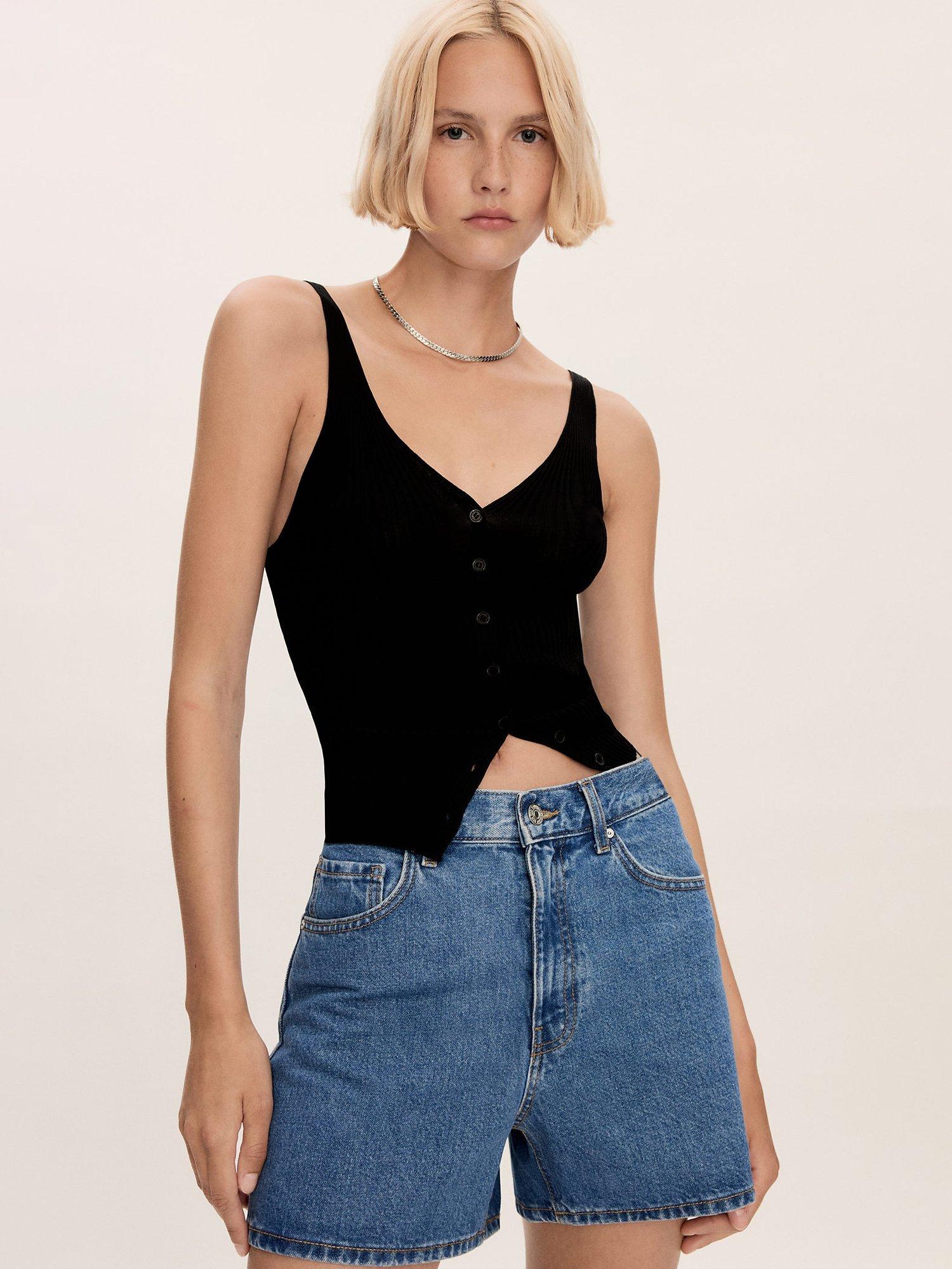 Mango Zoe Denim Shorts, Mid Blue, 10