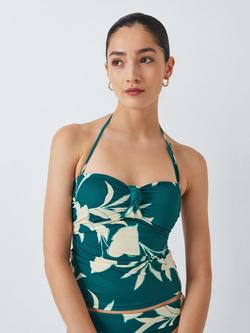 John Lewis Califloral Bandeau Tankini Top, Lagoon, Lagoon