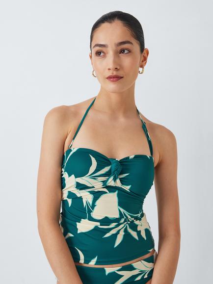 John Lewis Califloral Bandeau Tankini Top, Lagoon, Lagoon