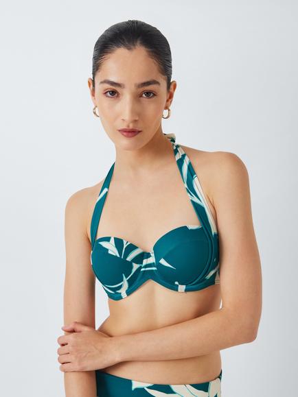 John Lewis Califloral Halterneck Sling Bikini Top, Lagoon, Lagoon