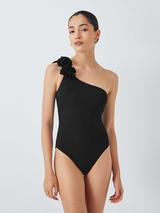 John Lewis Las Flores One Shoulder Swimsuit, Black