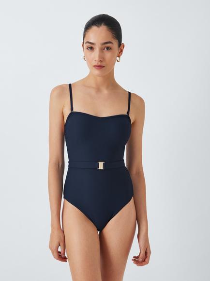 John Lewis Palma Belt Bandeau Swimsuit, Navy - view 2, Navy