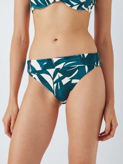 John Lewis Maldives Palm Slim Fold-Down Bikini Bottoms, Blue, Blue