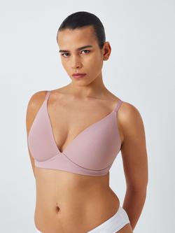 John Lewis Willow Ribbed Non-Wired T-Shirt Bra, Mauve