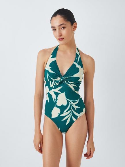 John Lewis Califloral Halterneck Swimsuit, Lagoon