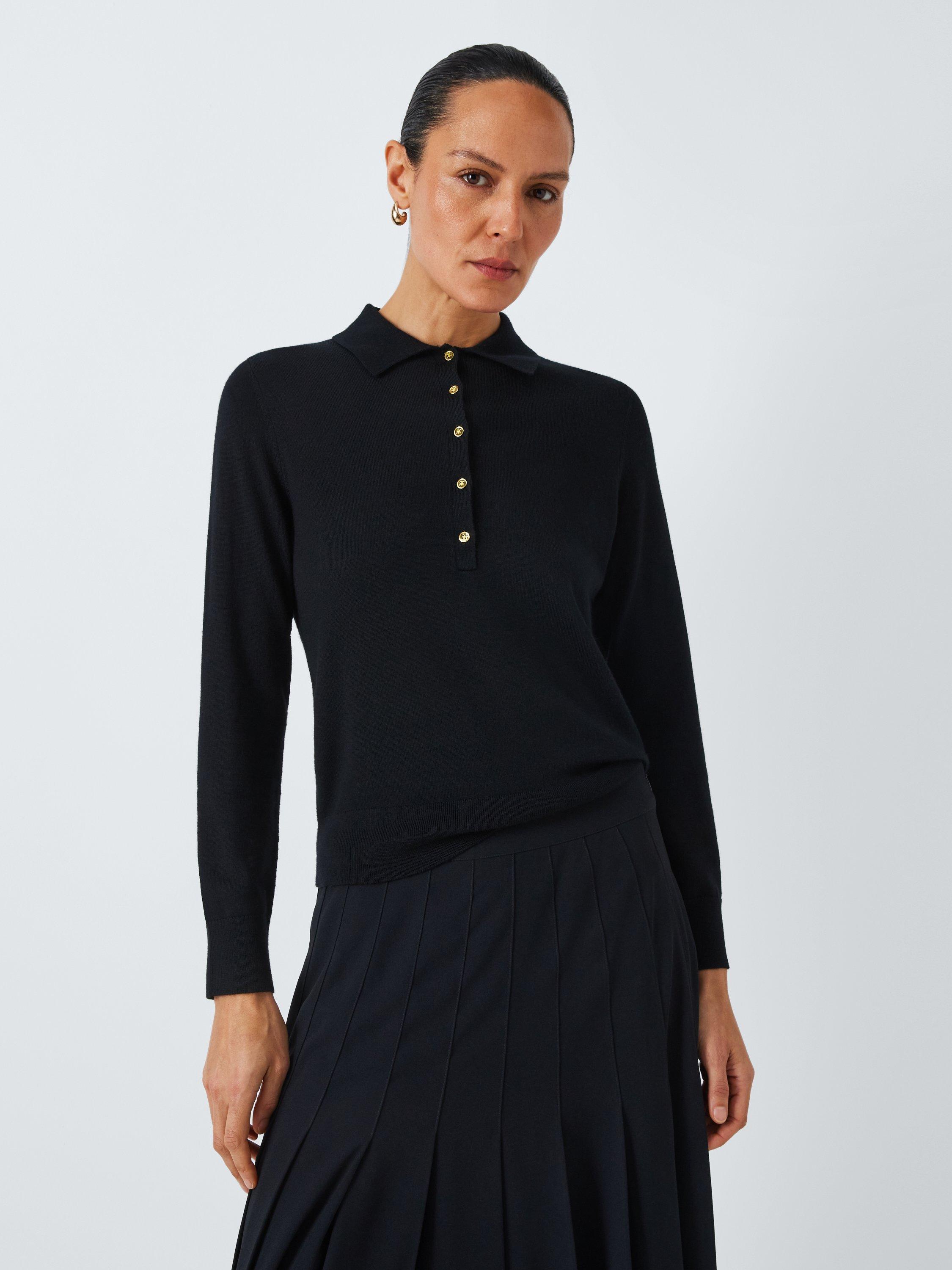 John Lewis Merino Wool Collar Jumper, Black