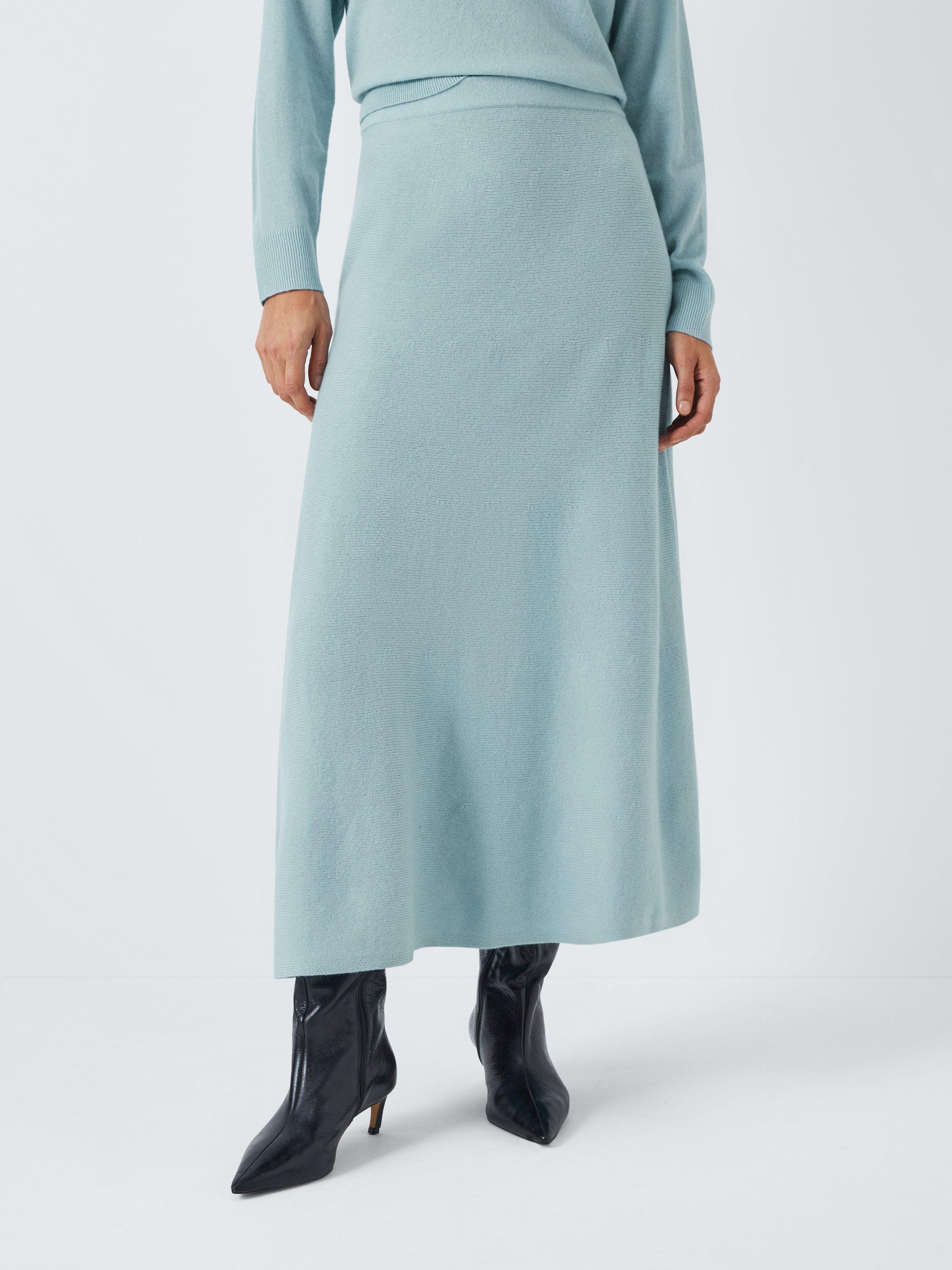 John Lewis Wool Blend Knit Midi Skirt, Light Blue