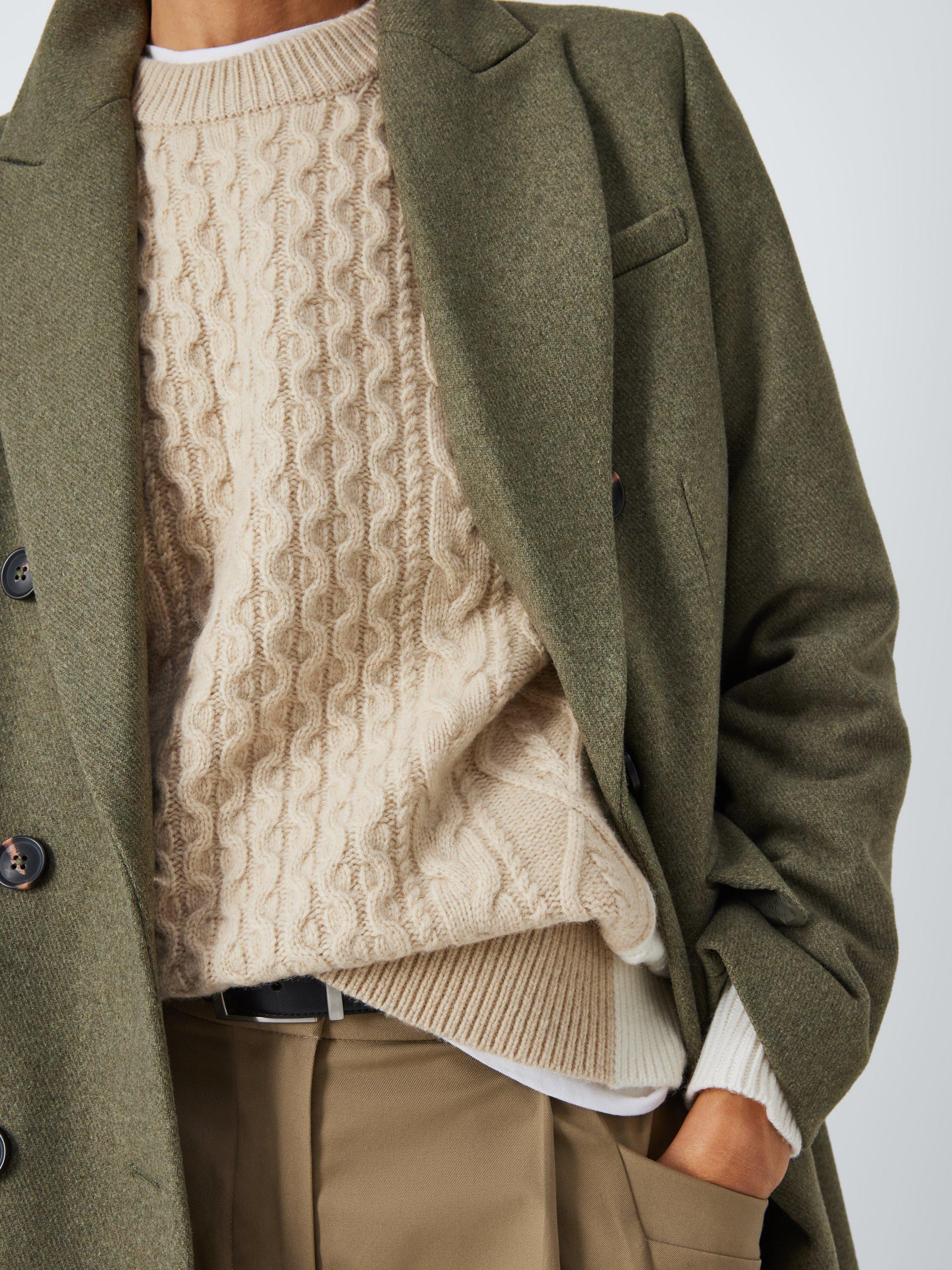 Product image 6 of 6, which shows John Lewis Colour Block Wool Blend Cable Knit Jumper, Natural/Multi, XS