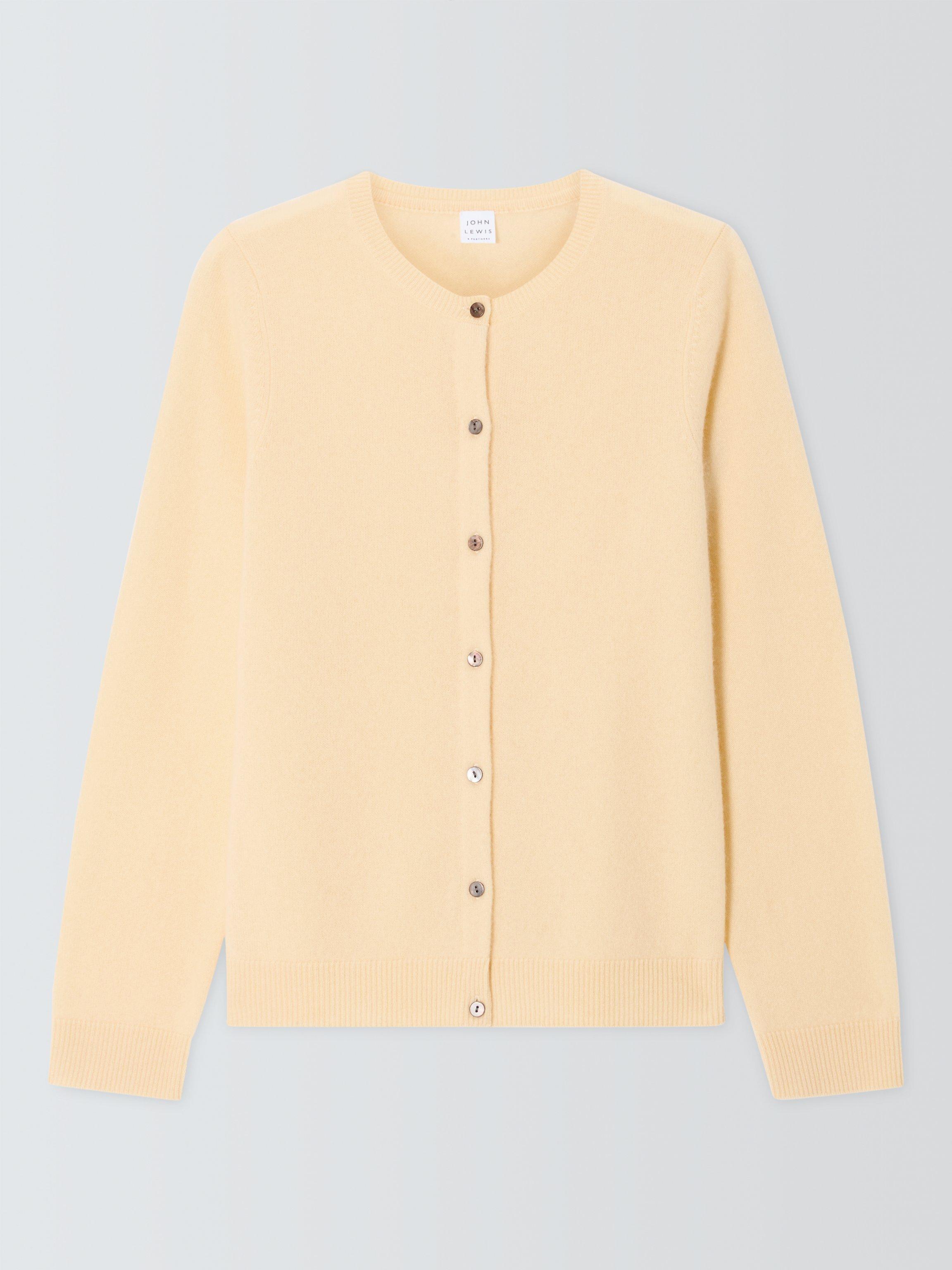 Product image 4 of 6, which shows John Lewis Cashmere Crew Neck Cardigan, Yellow, 16