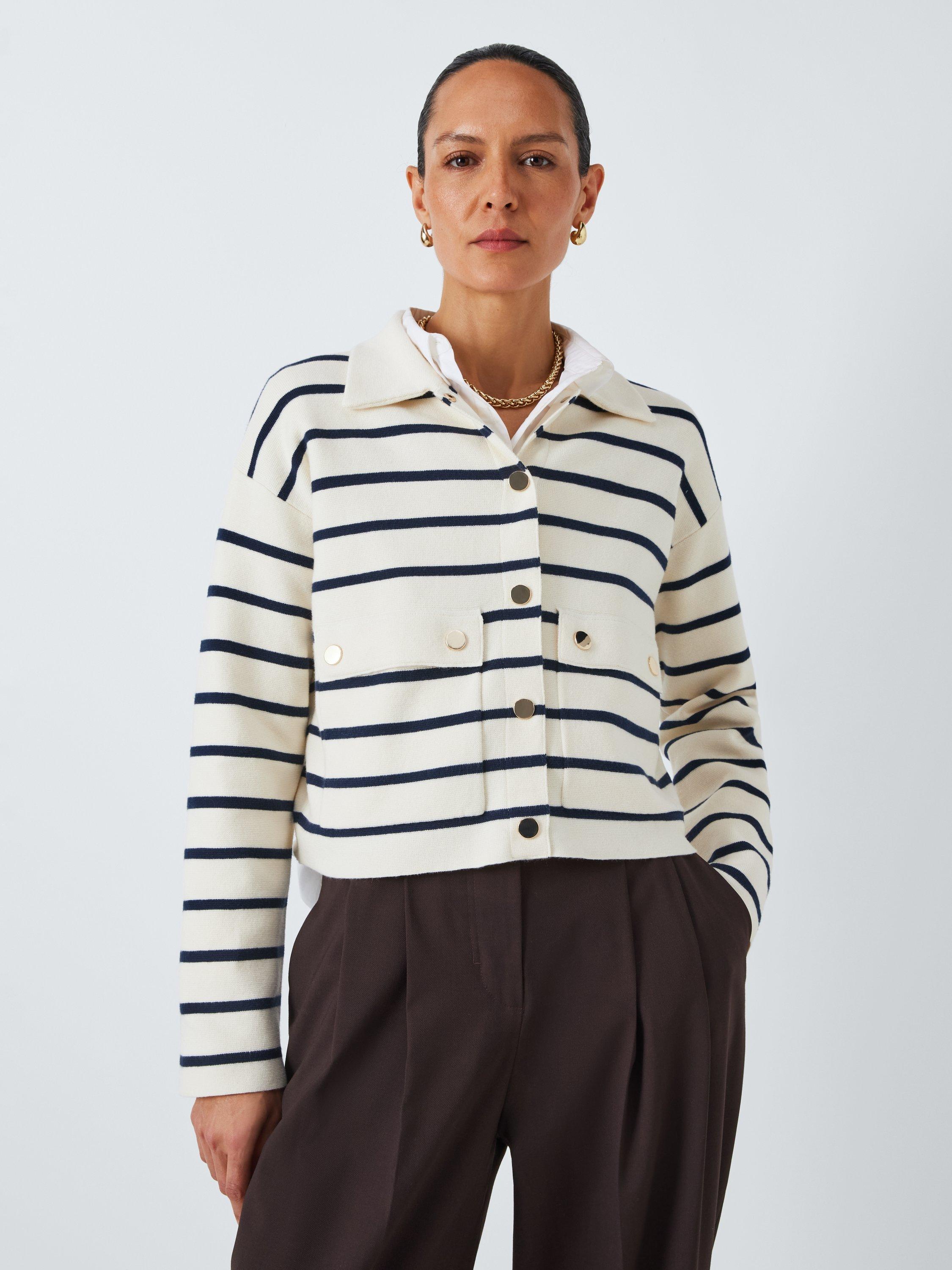 John Lewis Nautical Stripe Knit Jacket White Multi