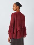 John Lewis Long Sleeve Ruffle Blouse, Dark Rose