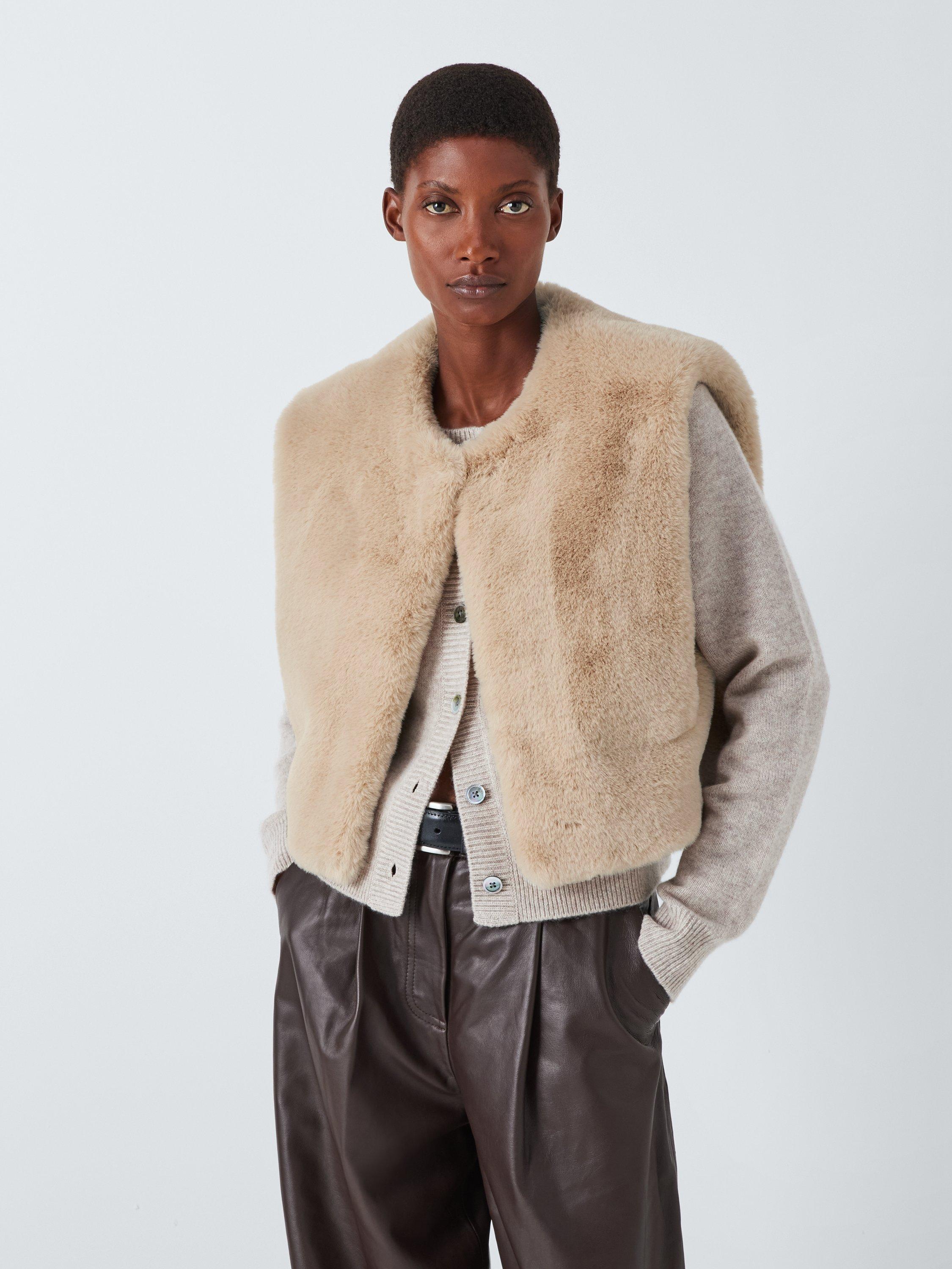 John Lewis Faux Fur Round Neck Gilet, Natural