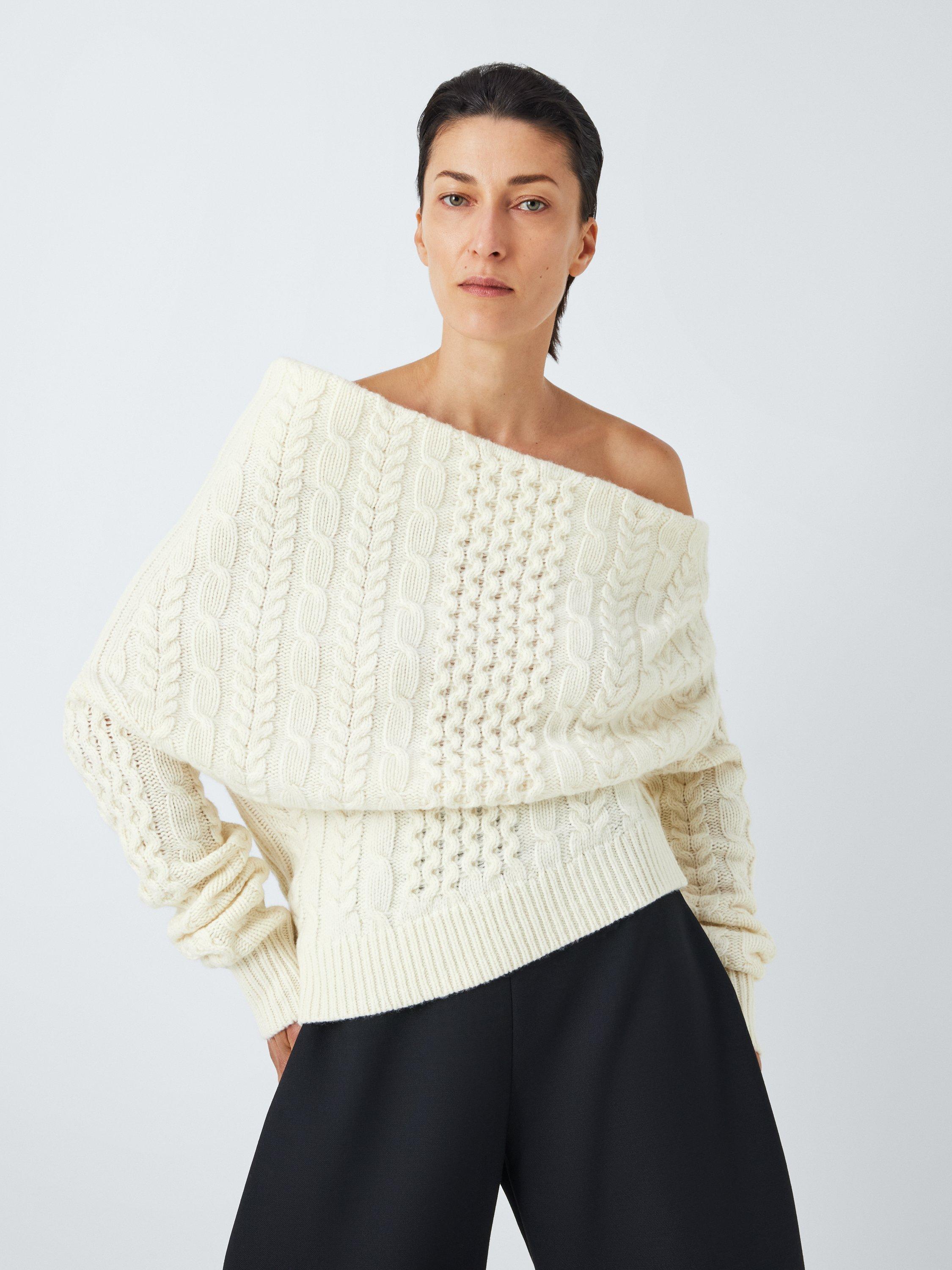 Product image 1 of 7, which shows John Lewis x A.W.A.K.E. MODE Asymmetric Cable Jumper, Ecru, 6