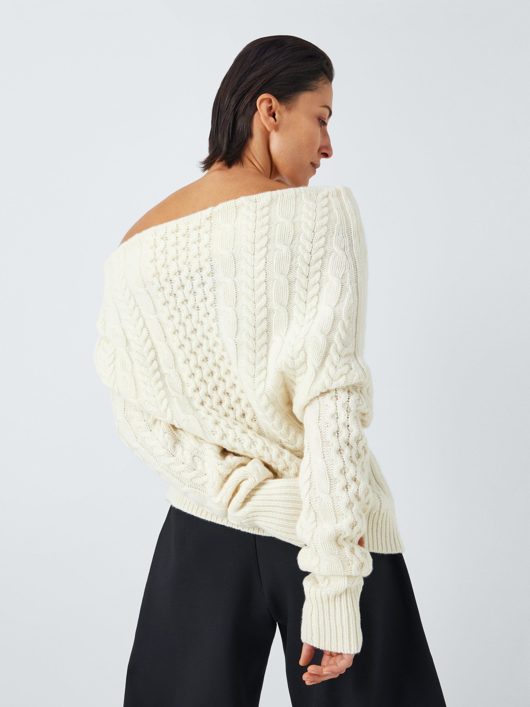Product image 2 of 7, which shows John Lewis x A.W.A.K.E. MODE Asymmetric Cable Jumper, Ecru, 6