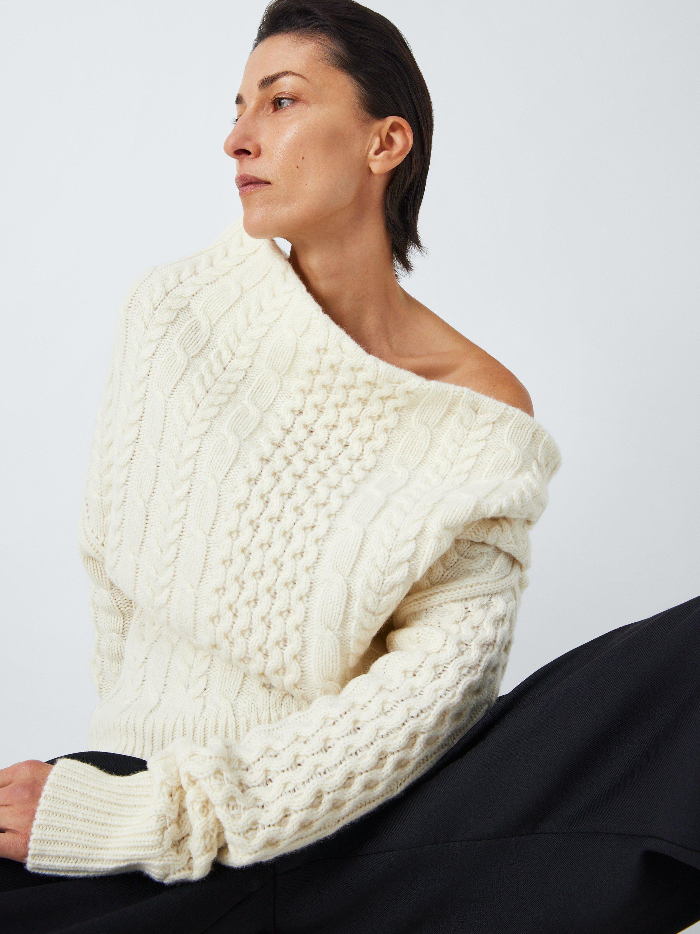 Product image 5 of 7, which shows John Lewis x A.W.A.K.E. MODE Asymmetric Cable Jumper, Ecru, 6