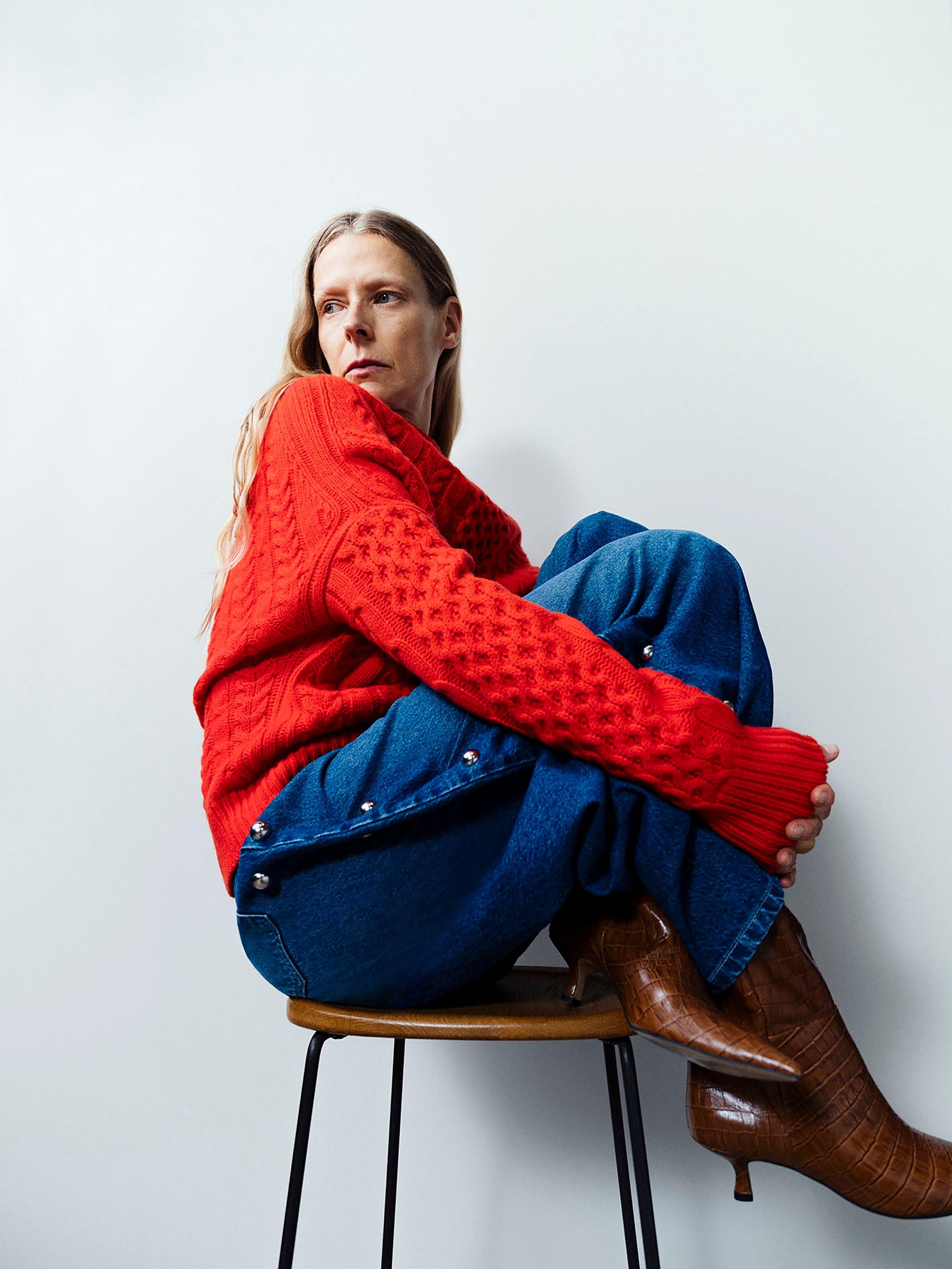 Product image 8 of 8, which shows John Lewis x A.W.A.K.E. MODE Asymmetric Cable Jumper, Red, 8
