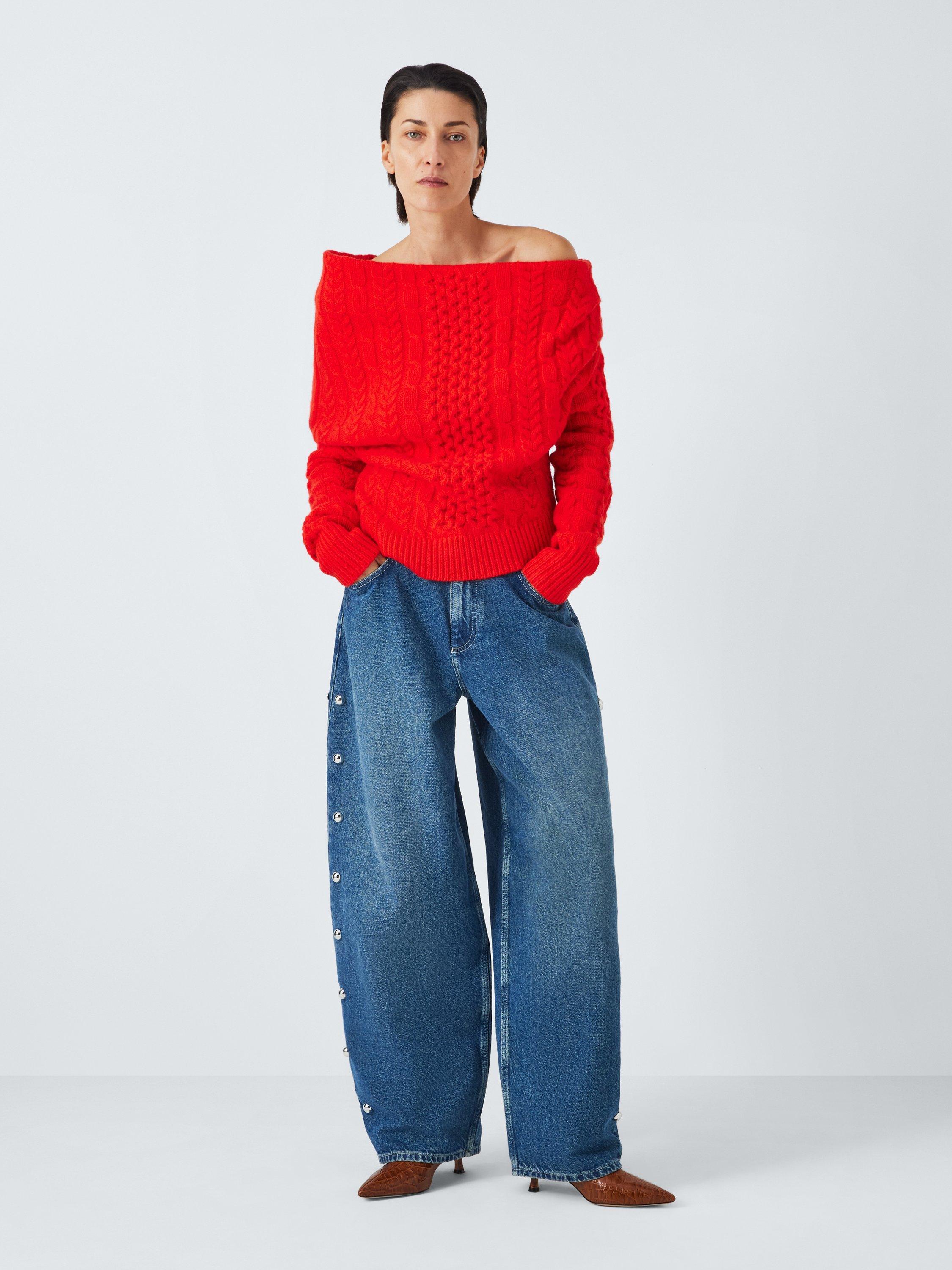 Product image 2 of 8, which shows John Lewis x A.W.A.K.E. MODE Asymmetric Cable Jumper, Red, 8