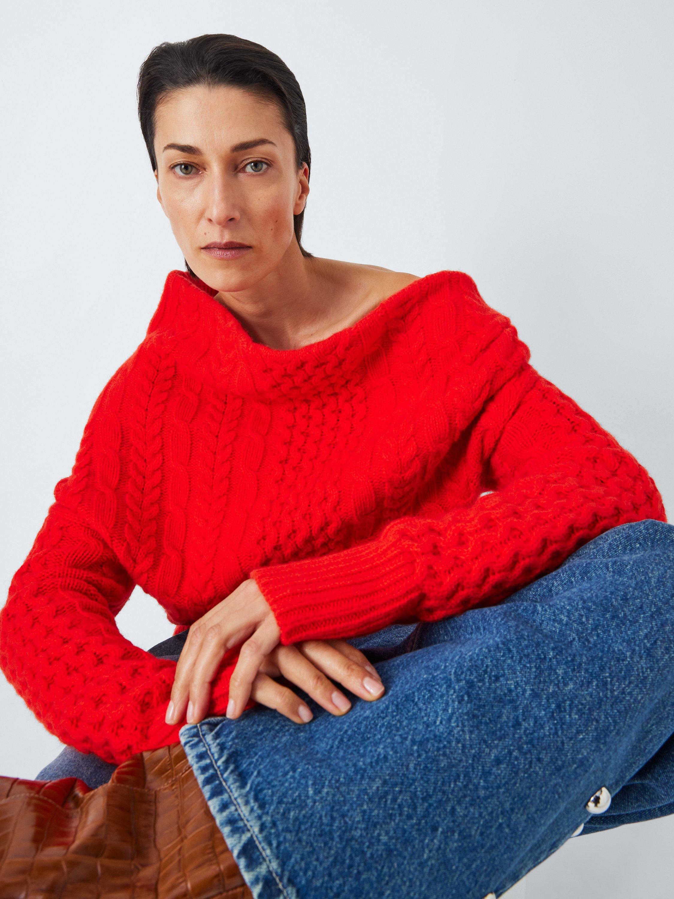 Product image 5 of 8, which shows John Lewis x A.W.A.K.E. MODE Asymmetric Cable Jumper, Red, 8