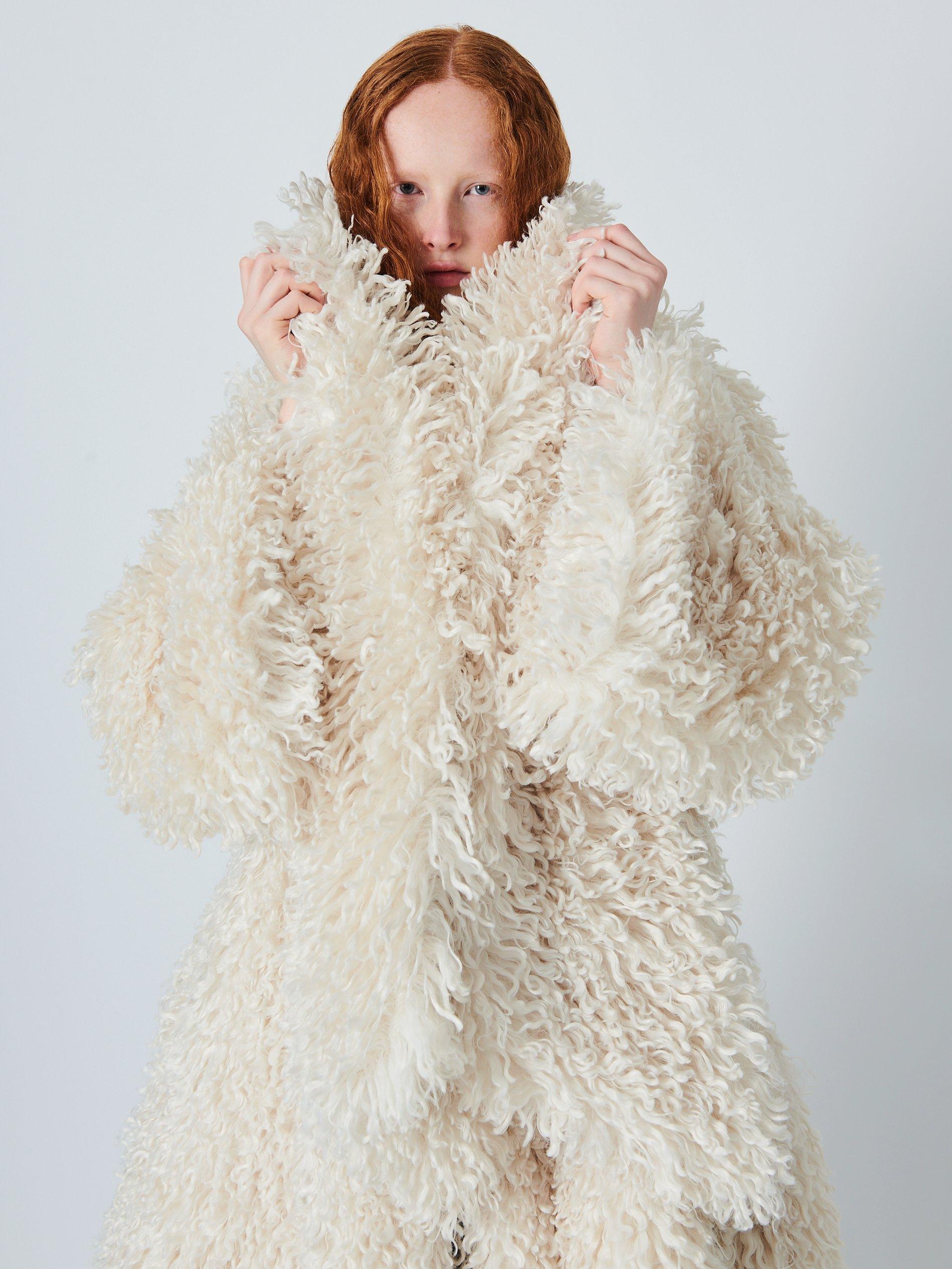 Product image 5 of 7, which shows John Lewis x A.W.A.K.E. MODE Oversized Faux Fur Scarf Coat, Off White, 8