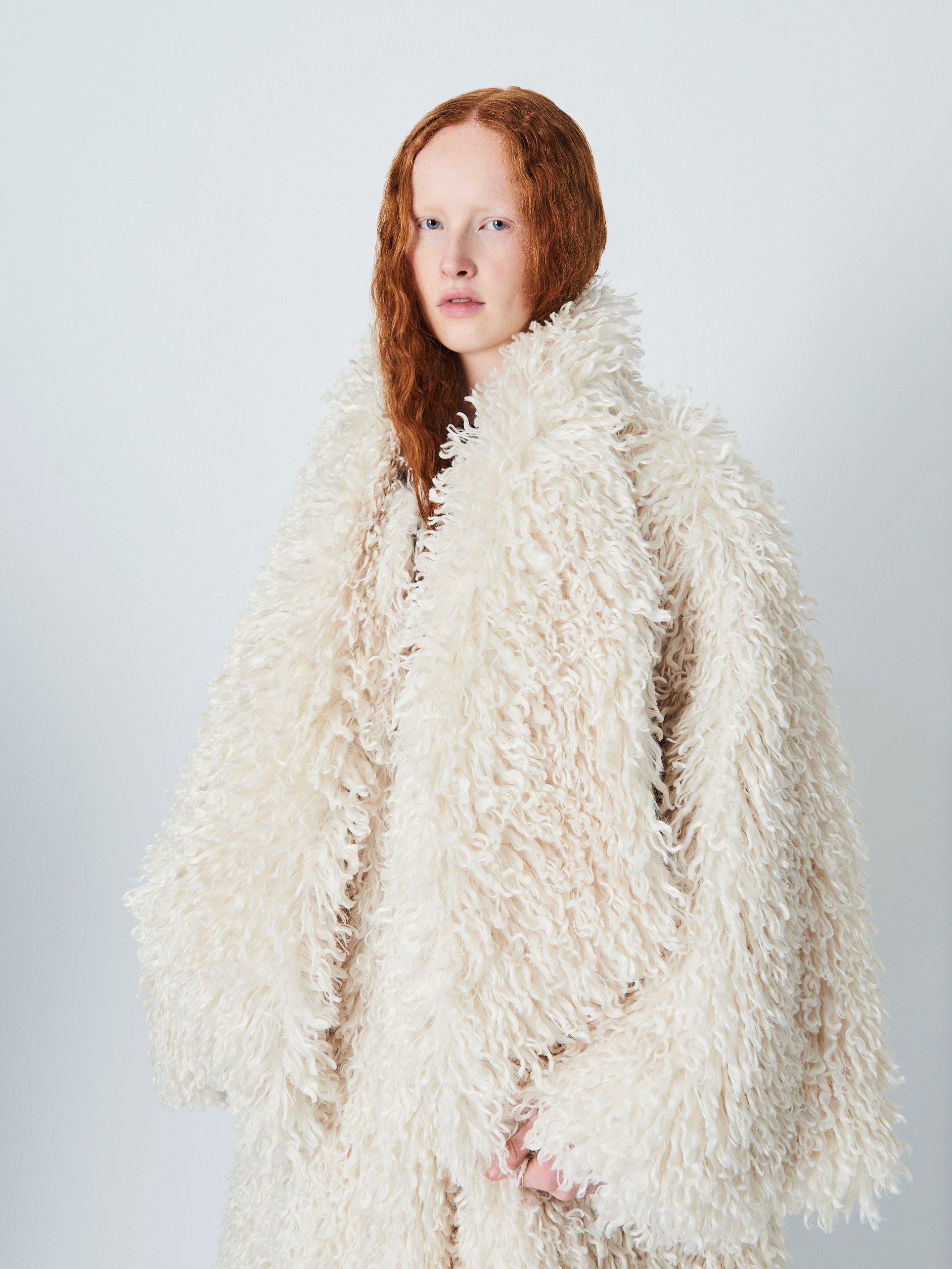 John Lewis x A.W.A.K.E. MODE Oversized Faux Fur Scarf Coat Off White
