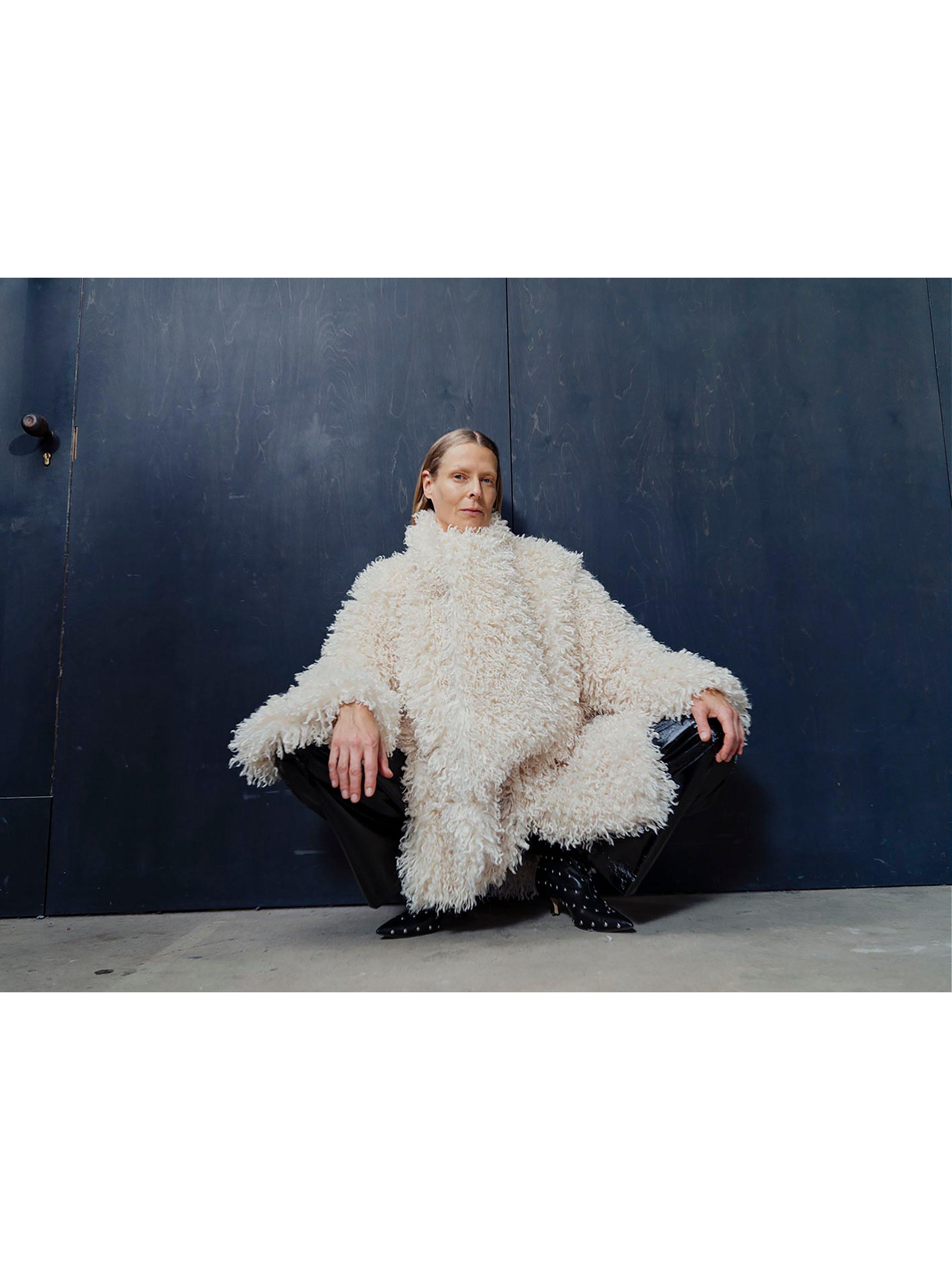 John Lewis x A.W.A.K.E. MODE Oversized Faux Fur Scarf Coat, Off White